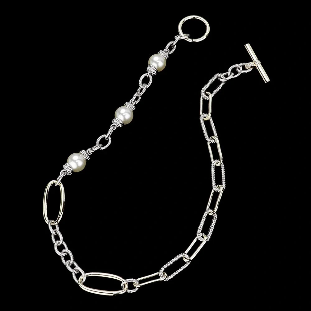 Two Tone Pearl Paperclip Chain Toggle Closure - Picture 2 of 2